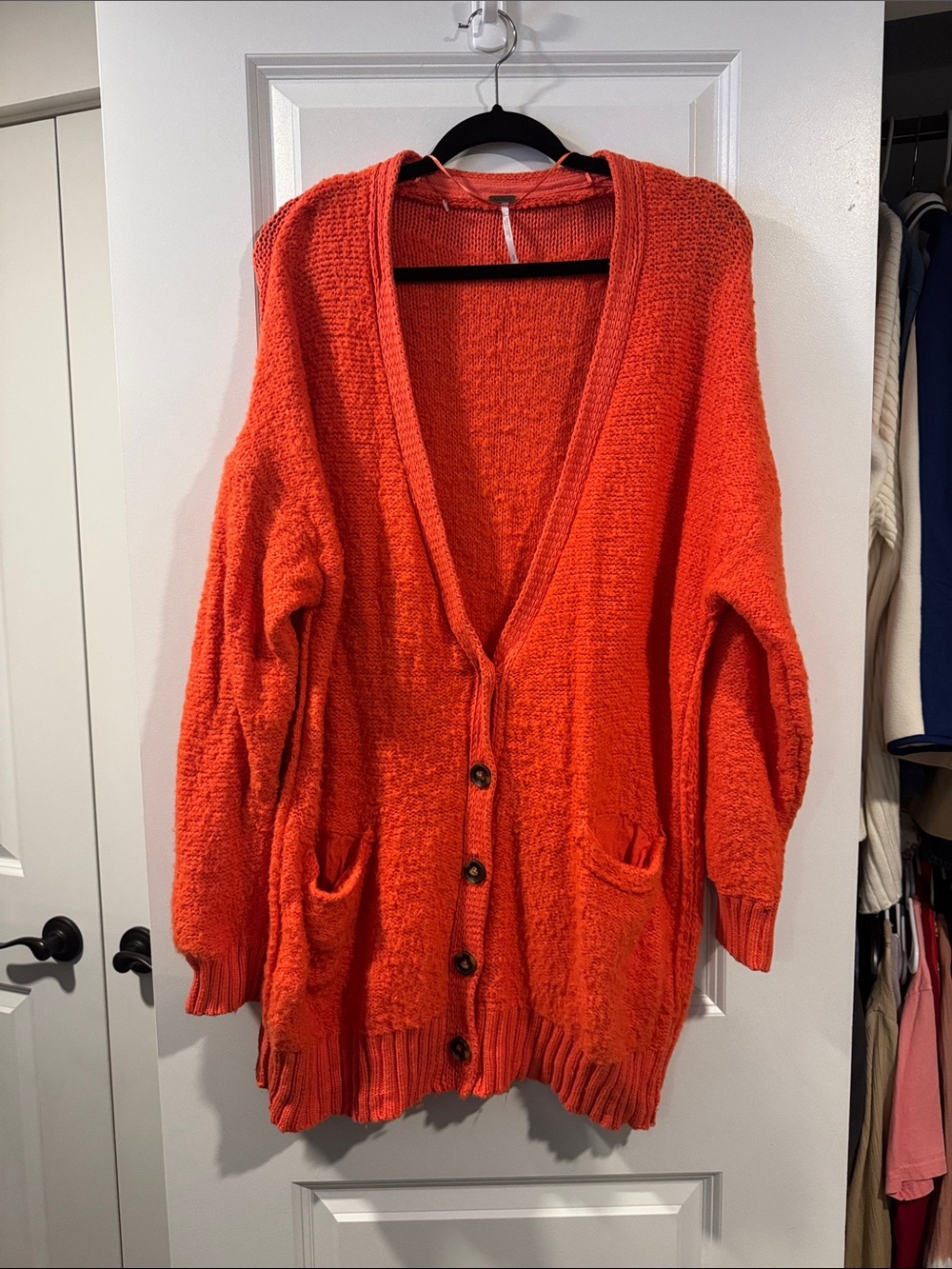 Free People Bright Orange Oversized Button-Front Cardigan